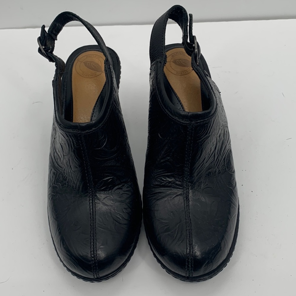 NURTURE Black Tooled Leather "Willow" High heel Boho Slingback Clogs Size 7M